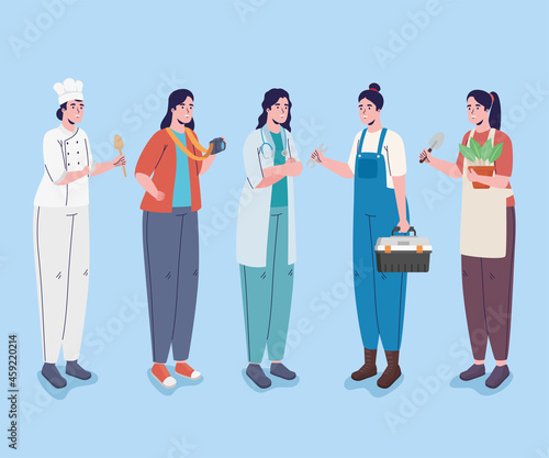 five professions workers characters