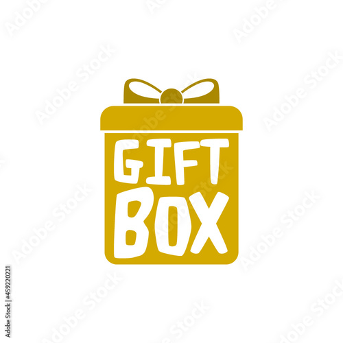 Gold gift box with ribbon bow glyph icon isolated on white background