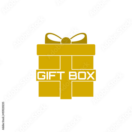 Gold gift box with ribbon bow glyph icon isolated on white background