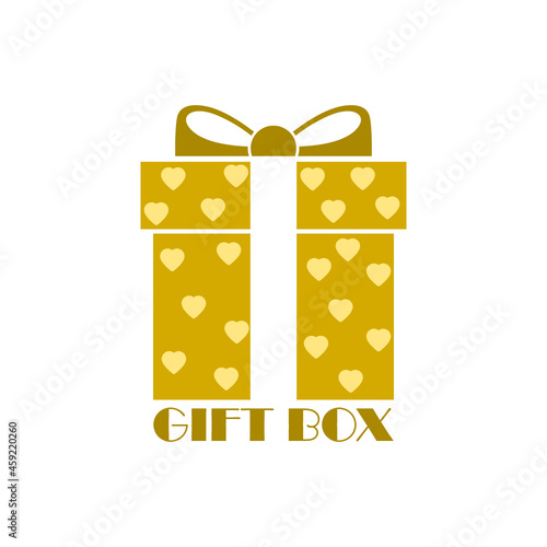 Gold gift box with ribbon bow glyph icon isolated on white background