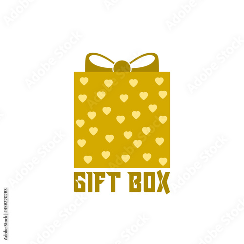 Gold gift box with ribbon bow glyph icon isolated on white background