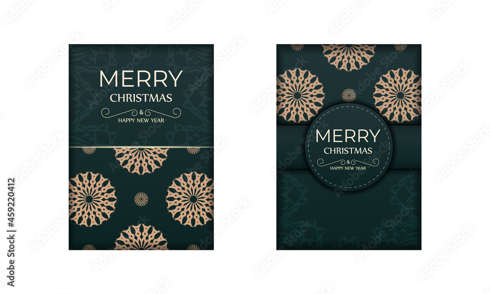 Merry christmas and happy new year dark green flyer with vintage yellow ornament Merry christmas and happy new year dark green flyer with vintage yellow ornament