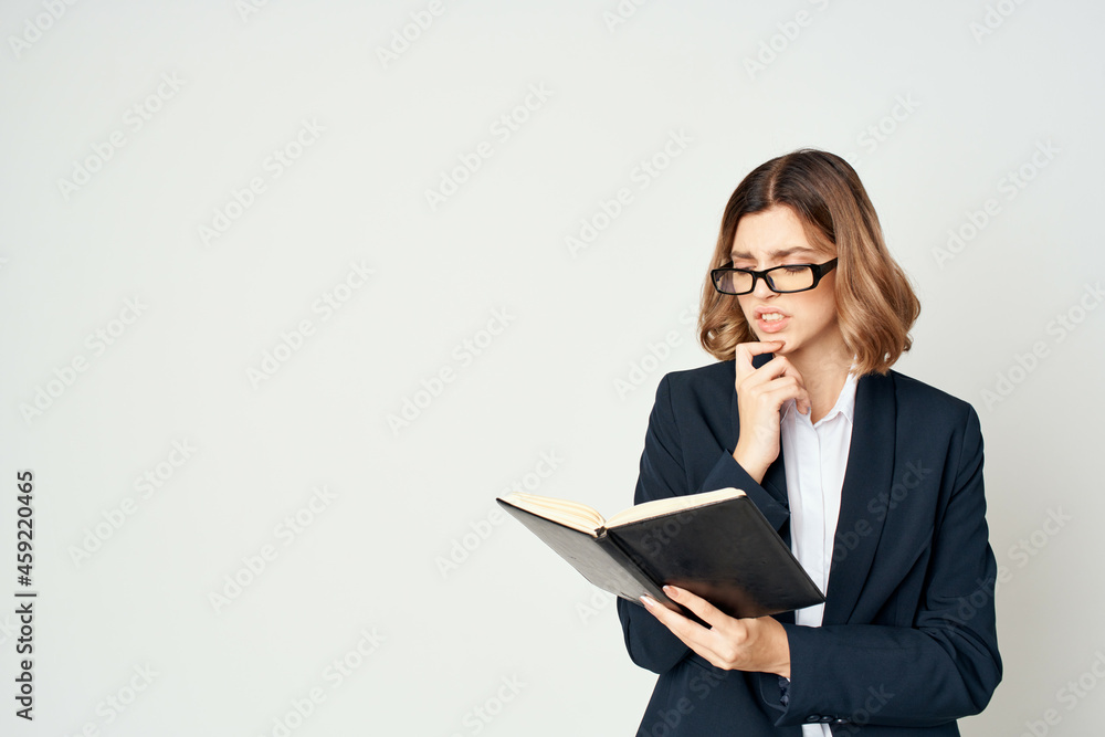 woman in black suit wearing glasses documents entrepreneur work woman in black suit wearing glasses documents entrepreneur work