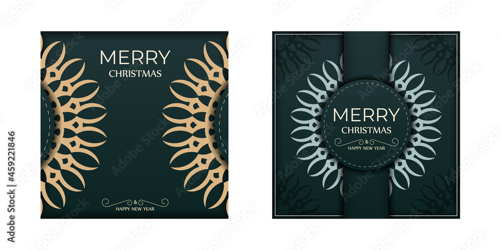 Festive Brochure Happy New Year in dark green color with winter yellow ornament