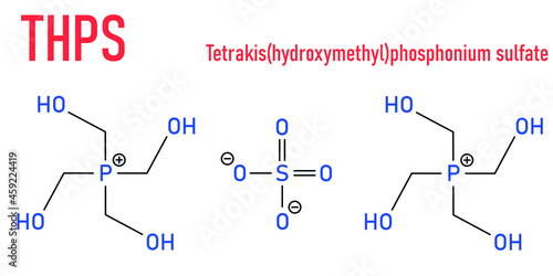 tetrakis(hydroxymethyl)phosphonium sulfate (THPS) biocide molecule. Skeletal formula.