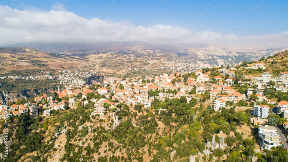 Aerial view of the city and valley in Lebanon