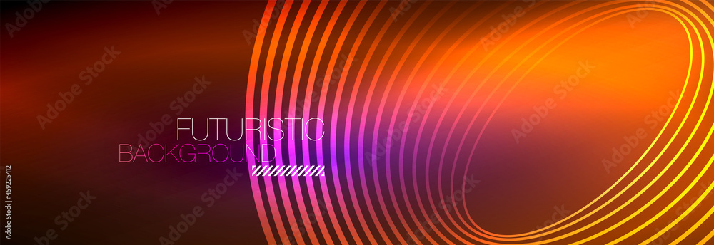 Dark abstract background with glowing neon circles. Trendy layout template for business or technology presentation, internet poster or web brochure cover, wallpaper Dark abstract background with glowing neon circles. Trendy layout template for business or technology presentation, internet poster or web brochure cover, wallpaper