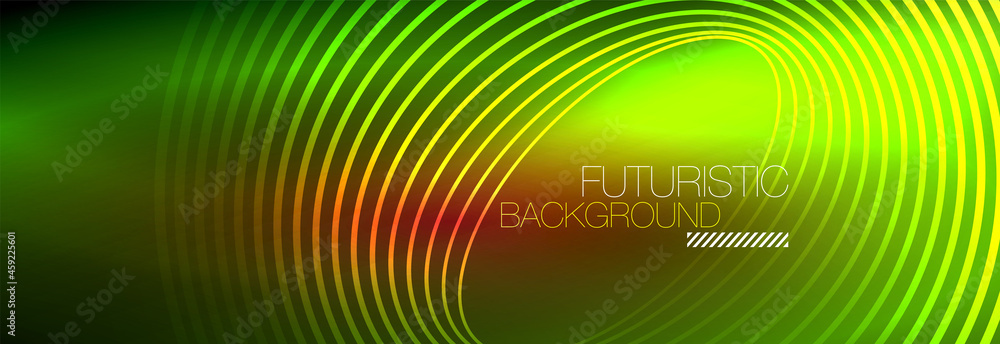 Dark abstract background with glowing neon circles. Trendy layout template for business or technology presentation, internet poster or web brochure cover, wallpaper Dark abstract background with glowing neon circles. Trendy layout template for business or technology presentation, internet poster or web brochure cover, wallpaper