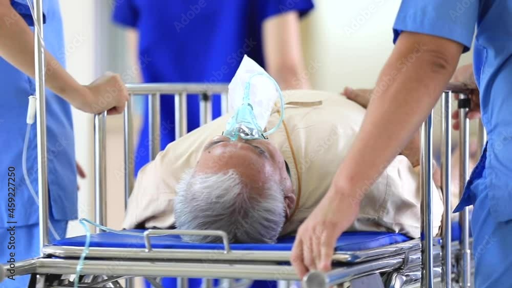 Group of Asian doctors and nurses team wearing face mask, push ...