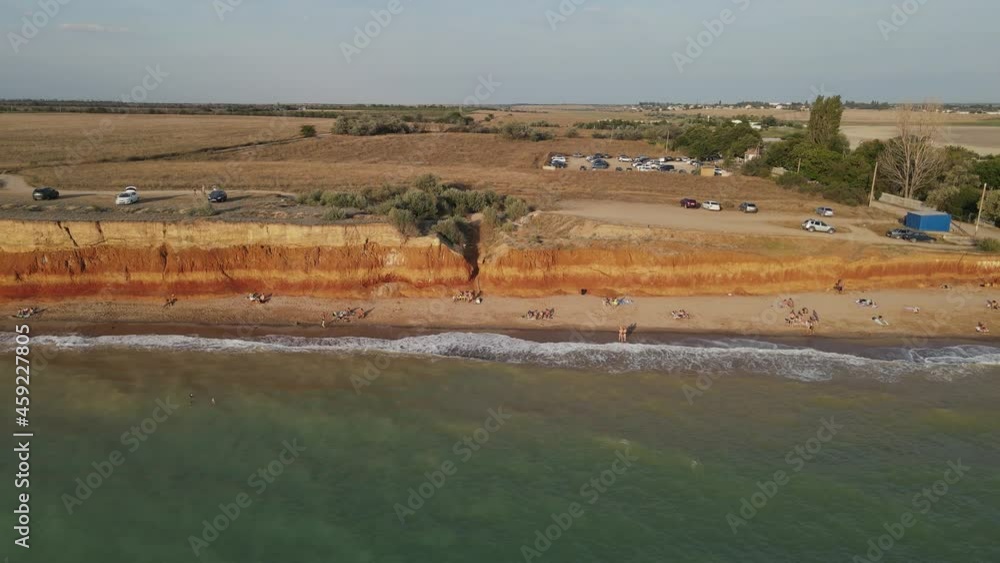 aerial drone shooting of the seashore in the evening at sunset aerial drone shooting of the seashore in the evening at sunset