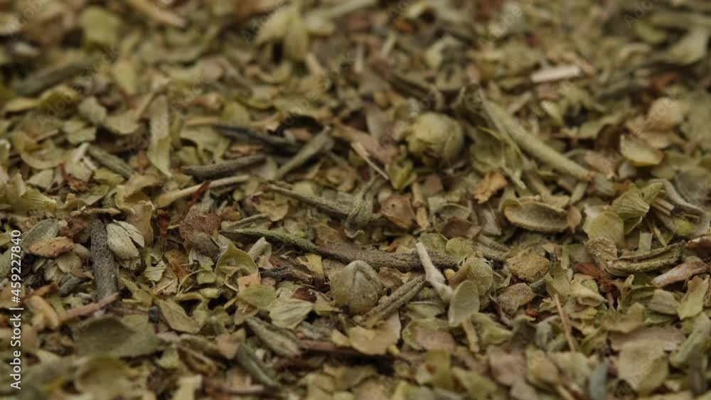Dry Italian seasoning close up, sliding shot. 4K UHD video Dry Italian seasoning close up, sliding shot. 4K UHD video