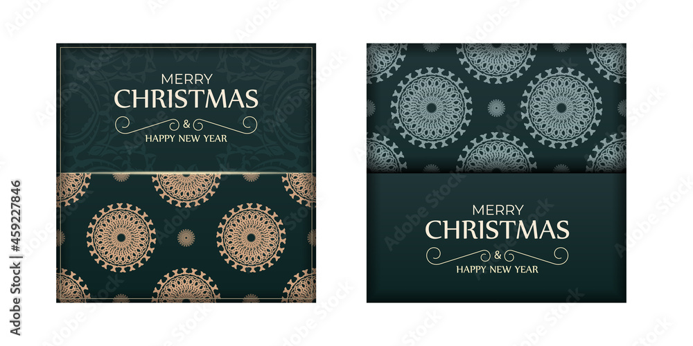 Happy new year greeting flyer template in dark green color with vintage yellow pattern Happy new year greeting flyer template in dark green color with vintage yellow pattern
