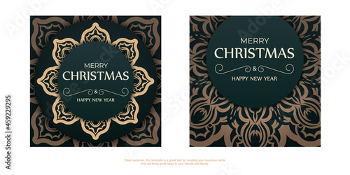 Dark green Happy New Year brochure with vintage yellow ornament