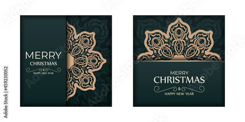 Dark green happy new year flyer with vintage yellow pattern