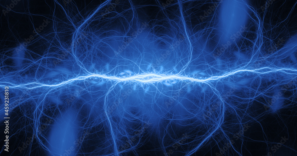 Fototapeta premium Blue lightning background, plasma and energy abstract