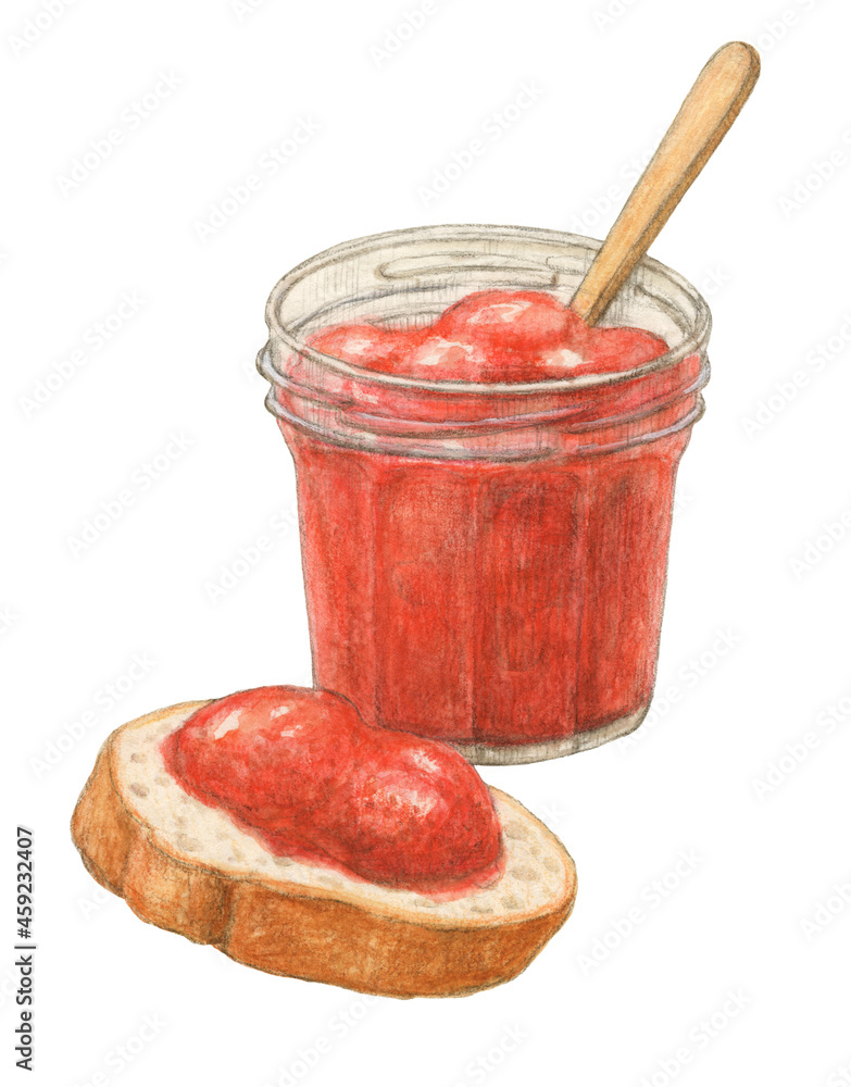 いちごジャムとパン 水彩色鉛筆イラスト Ilustracion De Stock Adobe Stock