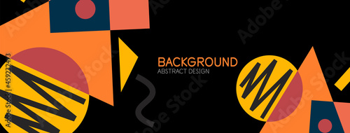 Abstract background. Blocks, lines, triangles, circles composition. Techno or business concept for wallpaper, banner, background, landing page