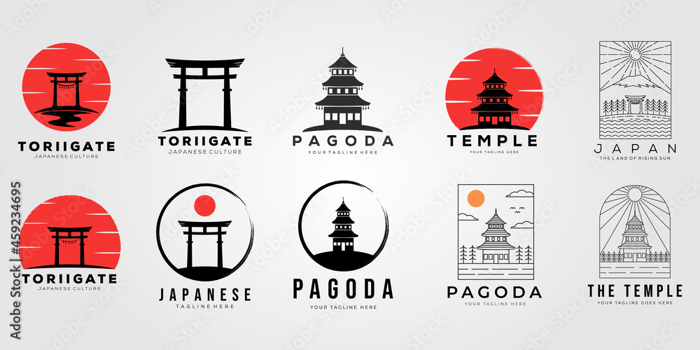 set of torii gate or collection of japan temple logo vector illustration design - obrazy, fototapety, plakaty 