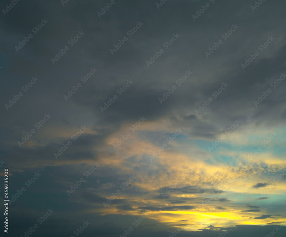 Dramatic weather conditions, natural sunset scenery view of colorful clouds in sky, nature photography, cloudy background