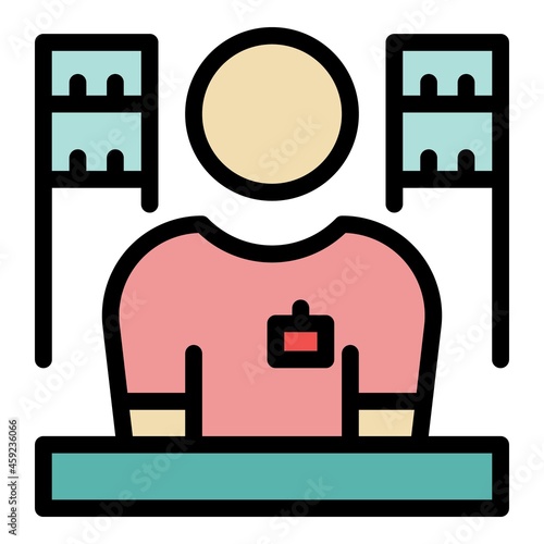 Store salesman icon. Outline store salesman vector icon color flat isolated