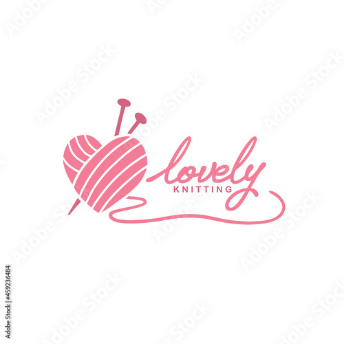 Knitting Logo Love Sign Tailor Sewing Fashion Vintage Simple Ideas Vector Design Template