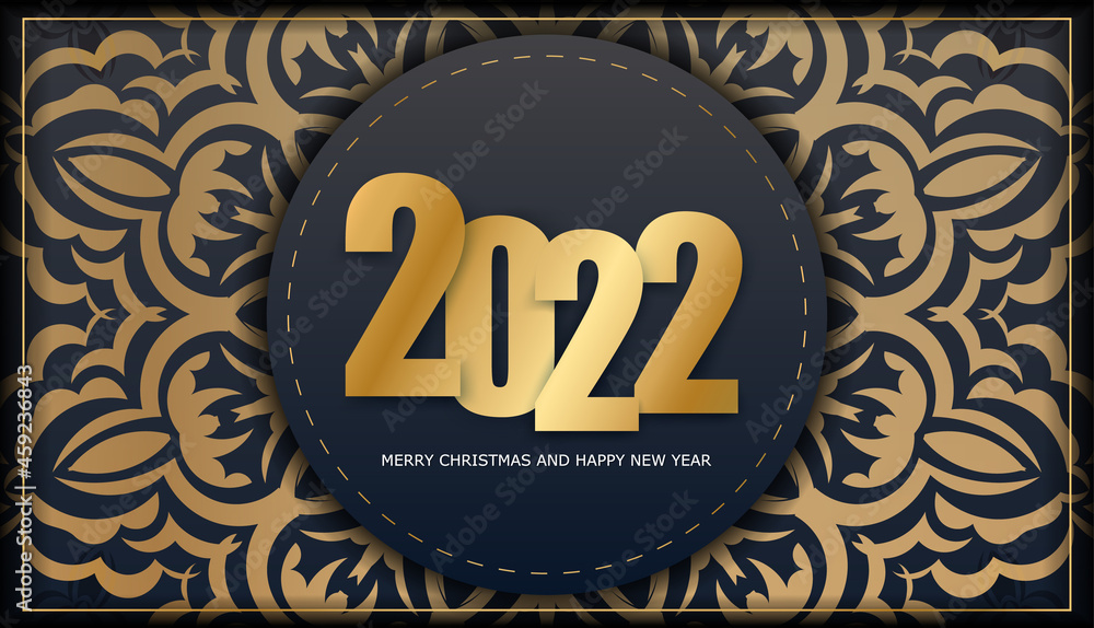 Flyer 2022 merry christmas black color with winter gold pattern
