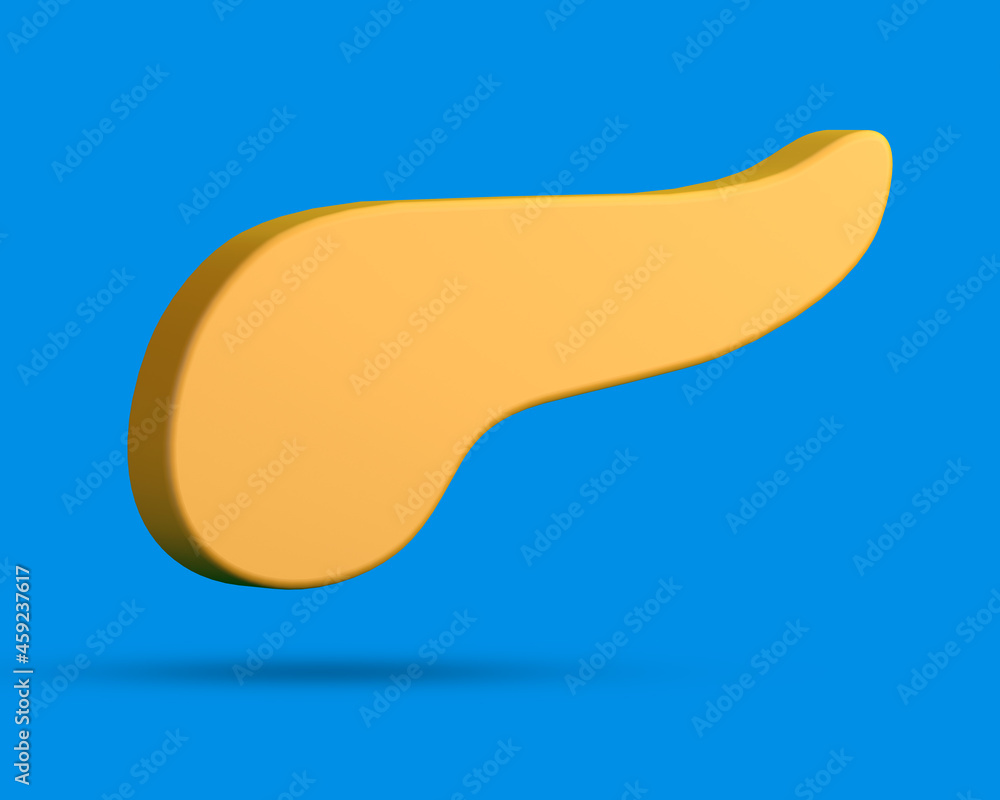 Yellow duotone pancreas on blue background. 3d illustration.