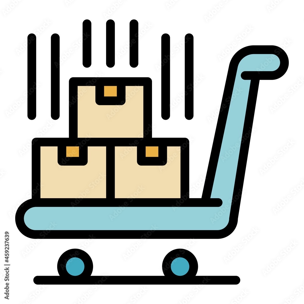 Trolley with boxes icon. Outline trolley with boxes vector icon color flat isolated Trolley with boxes icon. Outline trolley with boxes vector icon color flat isolated