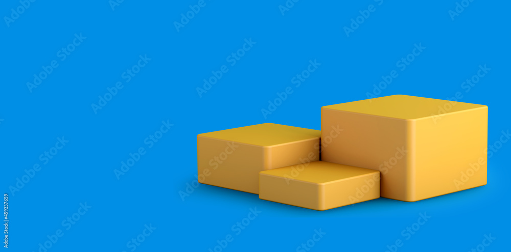 Obraz premium Yellow duotone podium on blue background. 3d illustration.