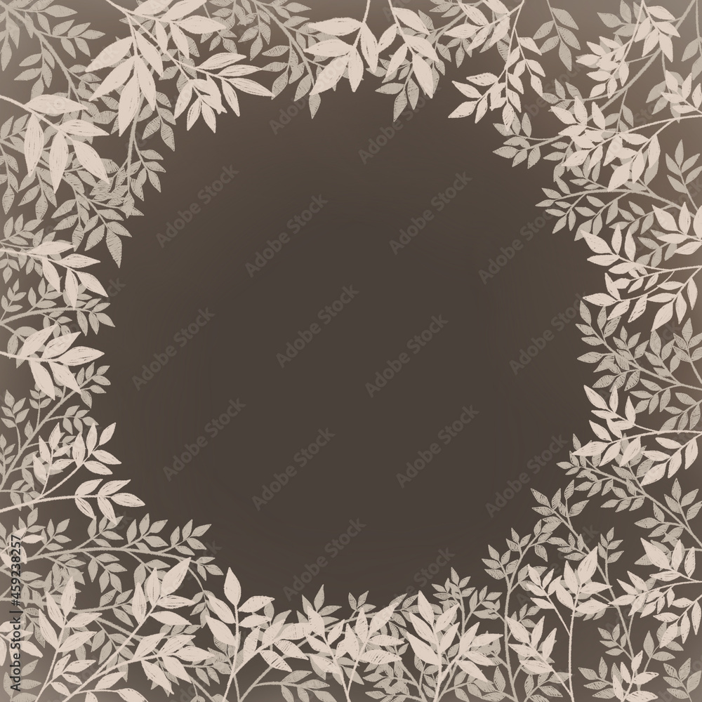 Fototapeta premium White plants frame drawing frame on brown background for decoration on Autumn season and Thanksgiving festival.
