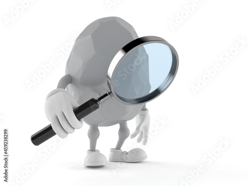 Rock character holding magnifying glass