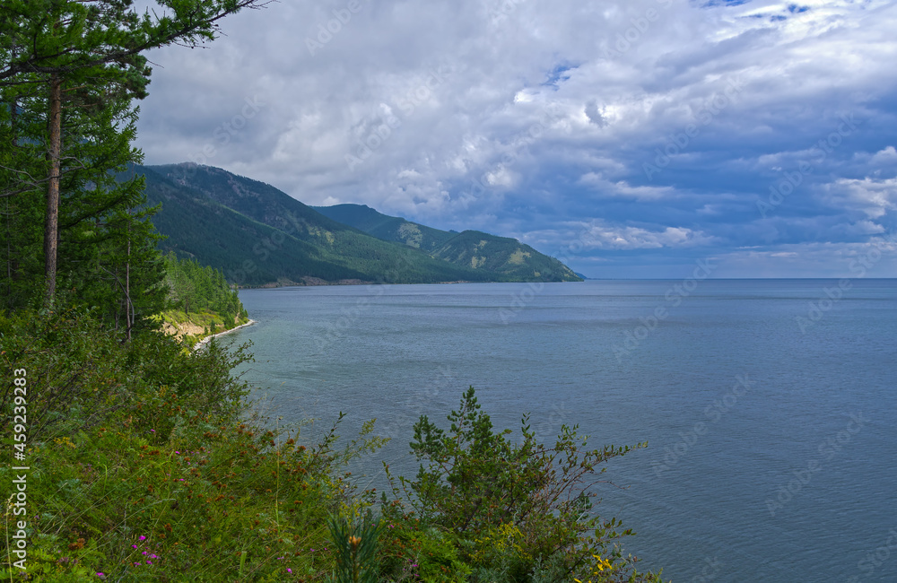 Beautiful clouds over Lake Baikal and coastal mountains.