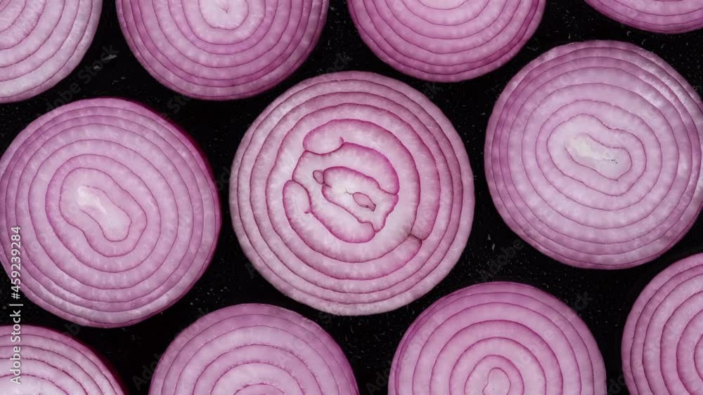 Sliced purple onion top view, rotation. 4K UHD video Sliced purple onion top view, rotation. 4K UHD video
