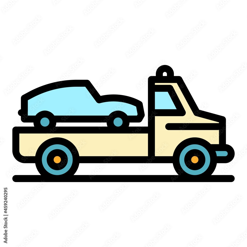 Naklejka premium Car tow truck icon. Outline car tow truck vector icon color flat isolated