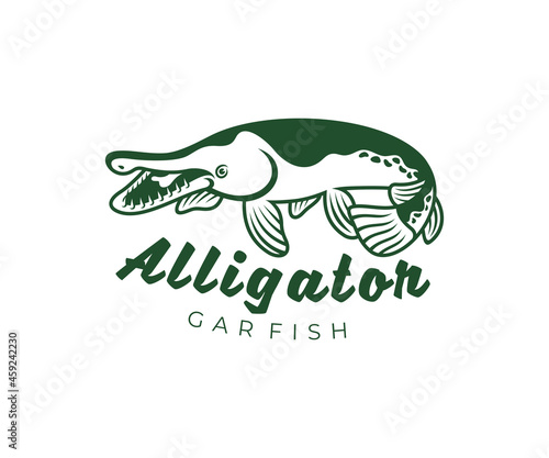 Alligator gar fish (atractosteus spatula), fishing, logo design. Animal, underwater life, wildlife, vector design and illustration