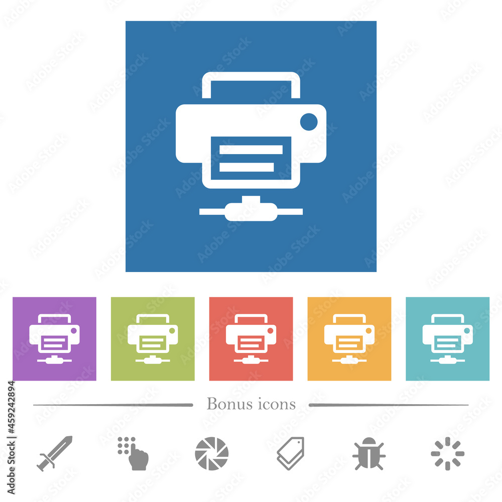 Network printer flat white icons in square backgrounds Network printer flat white icons in square backgrounds