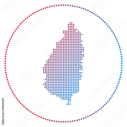 Saint Lucia digital badge. Dotted style map of Saint Lucia in a circle. Tech icon of the island with gradiented dots. Captivating vector illustration.