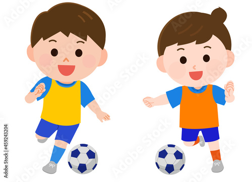 サッカーをする男の子と女の子 イラスト
