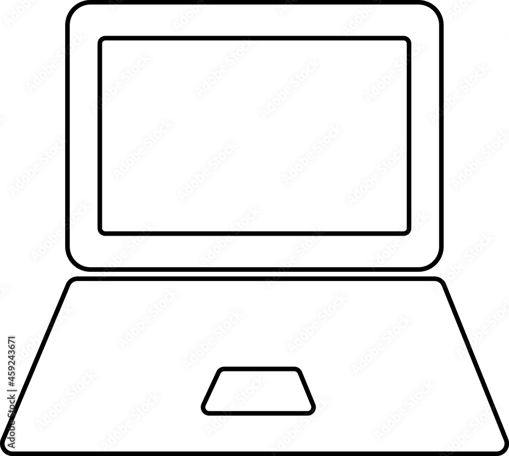 Laptop. Computer. Notebook. Vector art. Black and white. White background. Line drawing. Laptop. Computer. Notebook. Vector art. Black and white. White background. Line drawing.
