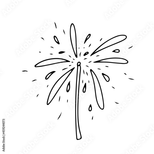 Doodle sparkler. Simple decor for festive Christmas and New Years. Vector illustration isolated on white background.