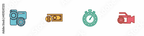 Set Video camera setting, Fast payments, Time management and icon. Vector