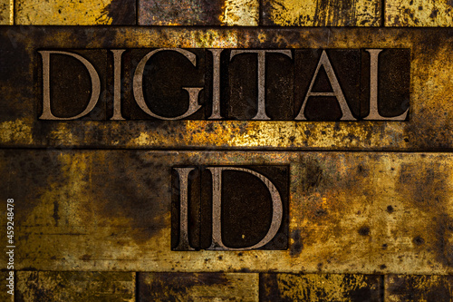 Digital ID text on textured grunge copper and vintage gold background