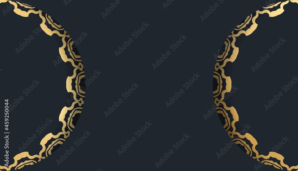 Postcard template in black with Greek gold ornaments for your brand. Postcard template in black with Greek gold ornaments for your brand.