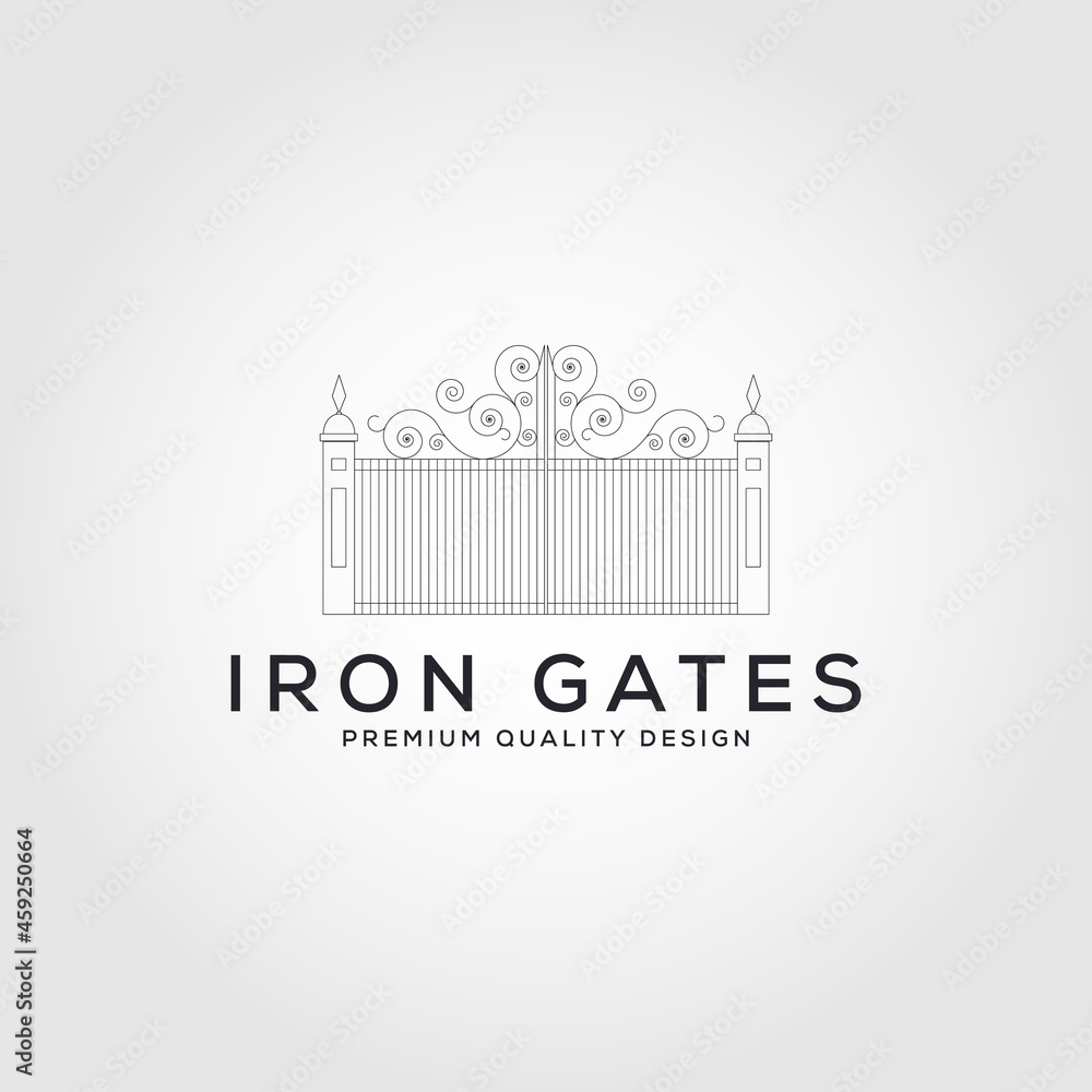 iron gate line logo vector symbol illustration design, minimal logo design