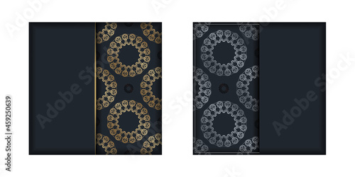 Brochure template in black color with luxurious gold ornaments for your design.