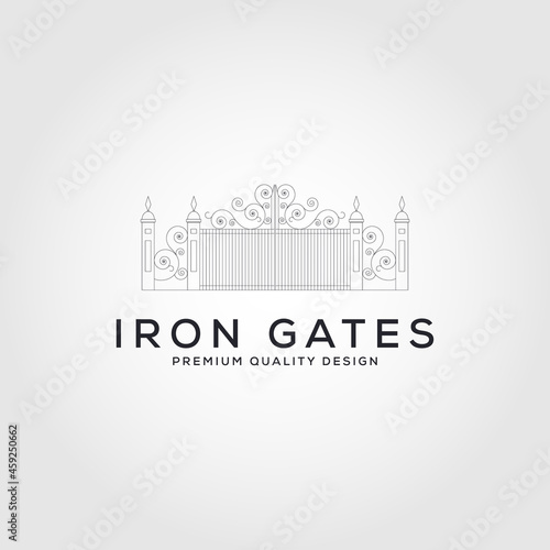 iron gate line logo vector symbol illustration design, minimal logo design