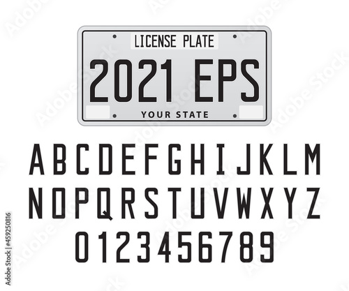 License plate font and number, vector illustration