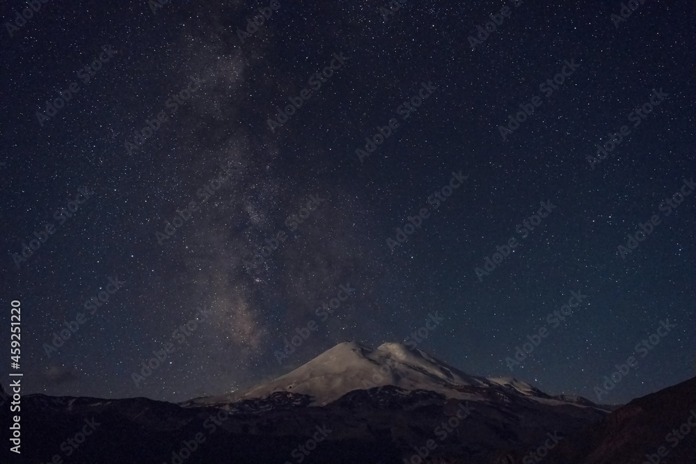 Stars at night and Mount Elbrus