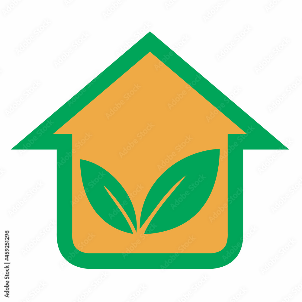 two leaves inside house icon vector design. suitable for eco green house logo two leaves inside house icon vector design. suitable for eco green house logo