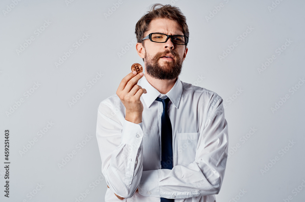 man in shirt with tie financial electronic wallet cryptocurrency man in shirt with tie financial electronic wallet cryptocurrency